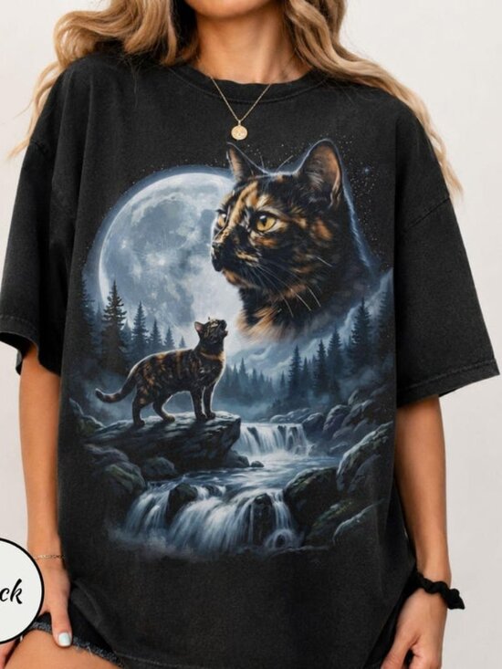 Tops - Tortoiseshell Cat Howling to the Moon Shirt